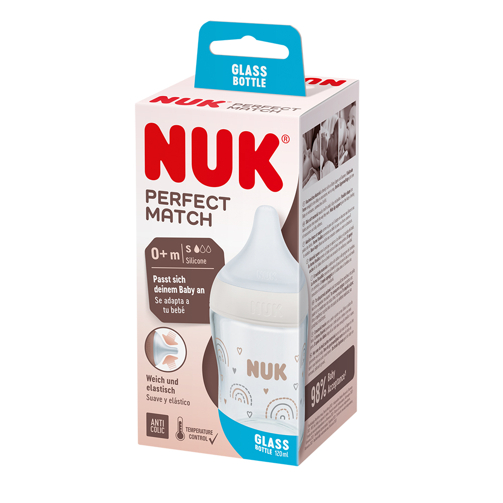 Nuk flašica staklena Perfect Match sa indikatorom temperature, silikon, 0+m 747137-2